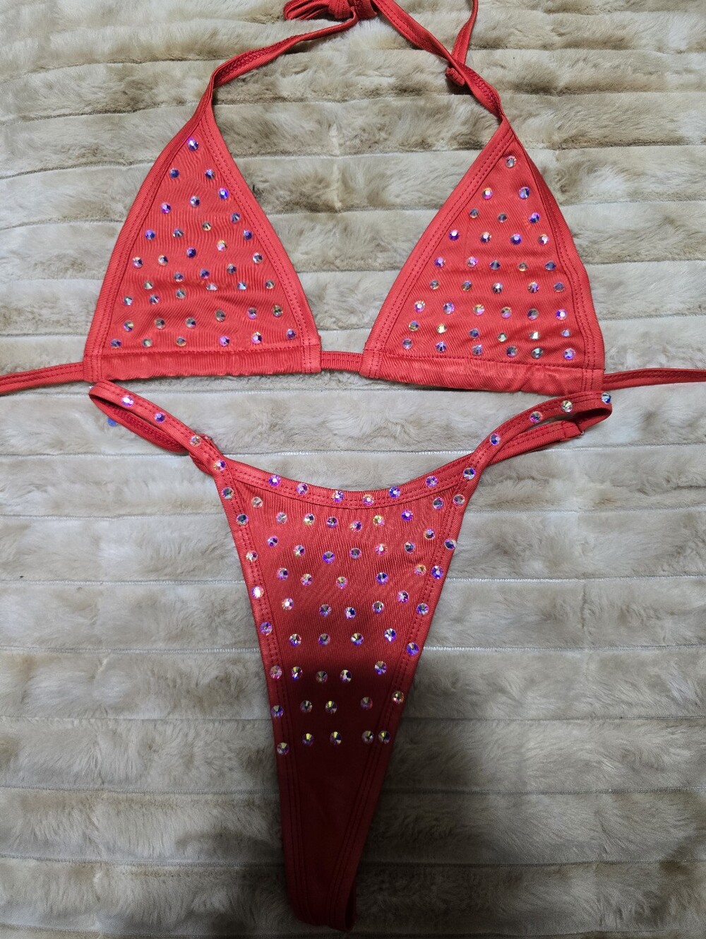 Red Rhinestone Triangle Bikini Set - Picture 2 of 7